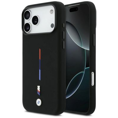 Etui BMW M Silicon Tricolor Line MagSafe na iPhone 17 Pro Max - czarne
