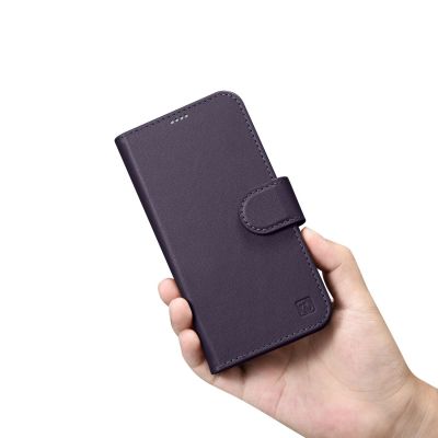 15. iCarer Wallet Case 2in1 etui iPhone 14 skórzany pokrowiec z klapką Anti-RFID ciemnofioletowy (WMI14220725-DP)