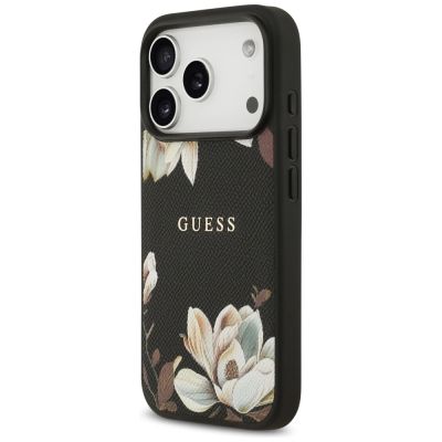 2. Etui Guess Grained Flowers Classic Logo MagSafe do iPhone 17 Pro - czarne
