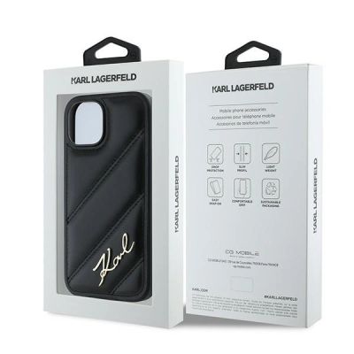 8. Etui Karl Lagerfeld Diagonal Quilted Script na iPhone 15 Plus / 14 Plus - czarne