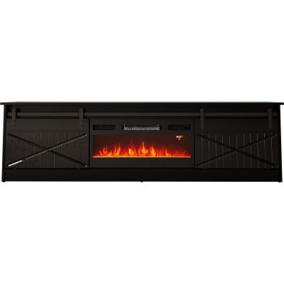 Szafka RTV GRANERO+kominek 200x56,7x35 czarny/czarny poł