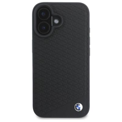 3. Etui BMW Sign Leather Diamond Metal Logo MagSafe na iPhone 16  - czarne