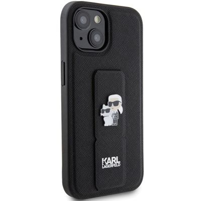 4. Etui Karl Lagerfeld Gripstand Saffiano Karl&Choupette Pins na iPhone 15 Plus / 14 Plus - czarne