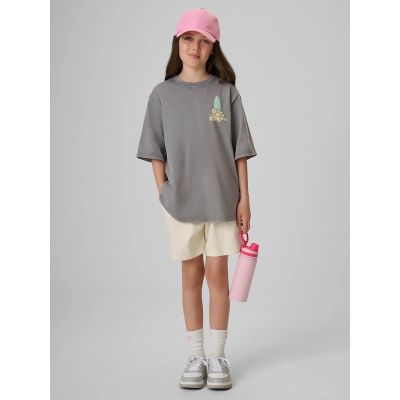 4. T-shirt loose z nadrukiem dziewczęcy 4F 4FJRSS26TTSHF3980-25S