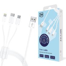 Kabel 3mk Cable 3w1 USB-A - micro USB / Lightning / USB-C 1,2m 20V/2.4A 15W - biały