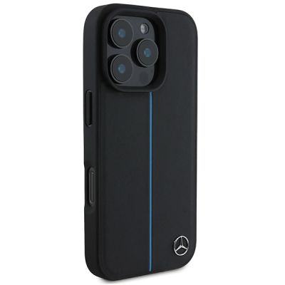 4. Etui Mercedes MB Blue Line Leather MagSafe na iPhone 16 Pro - czarne