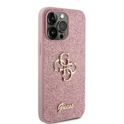 4. Etui Guess Glitter Script Big 4G do iPhone 15 Pro - różowe