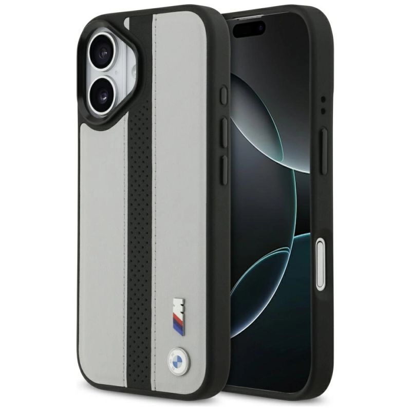 Etui BMW M Perforated Stripe Logo MagSafe na iPhone 17 - szare