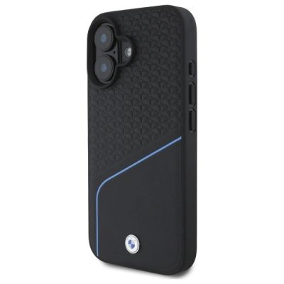 2. Etui BMW Sign Leather Textured And Line MagSafe na iPhone 16  - czarne