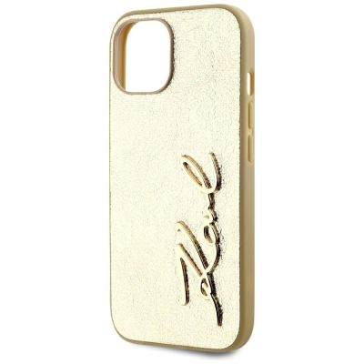 6. Etui Karl Lagerfeld Wrinkled Metal Signature na iPhone 15 - złote