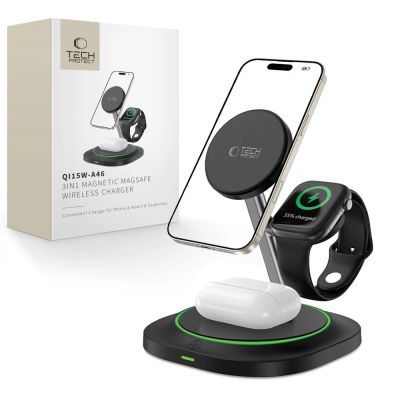 Ładowarka indukcyjna Tech-Protect QI15W-A46 3w1 Magnetic MagSafe - czarna