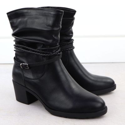 3. Marszczone botki na klocku damskie czarne Jezzi ASA128-63