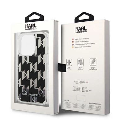 8. Etui Karl Lagerfeld Liquid Glitter Monogram na iPhone 14 Pro - czarne