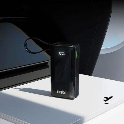 13. Powerbank SBS 10000 mAh 20W z wbudowanym kablem USB-C i wyświetlaczem cyfrowym - czarny