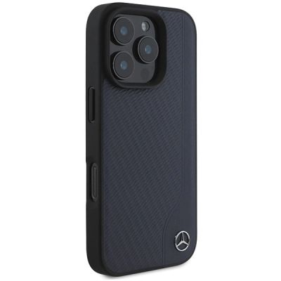 4. Etui Mercedes MB Wood Imitation Leather MagSafe na iPhone 16 Pro Max - granatowe