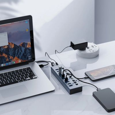 4. Hub Orico BT2U3-13AB 13x USB-A 3.0 z włącznikami - szary