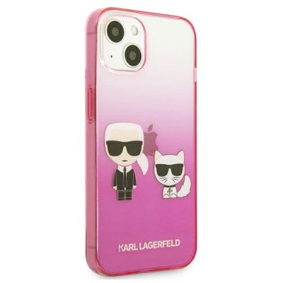 4. Etui Karl Lagerfeld Gradient Ikonik Karl&Choupette na iPhone 13 mini - różowe