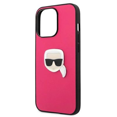 6. Etui Karl Lagerfeld Leather Ikonik Karl's Head Metal na iPhone 13 Pro / 13 6,1" - różowe