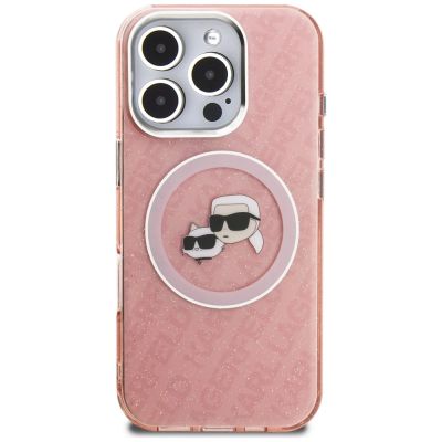 3. Etui Karl Lagerfeld IML Glitter Karl & Choupette Heads Logo MagSafe na iPhone 16 Pro Max - różowe