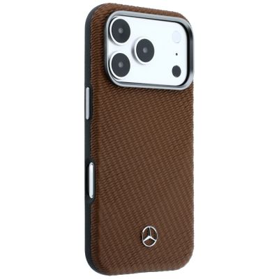 4. Etui Mercedes Leather Semi Wrap Wood Effect MagSafe na iPhone 17 Pro - brązowe