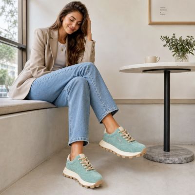 9. Skórzane półbuty sneakersy na platformie zielone Filippo DP7498