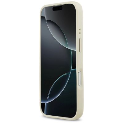 5. Etui Guess Grained Strass Logo MagSafe na iPhone 17 - beżowe