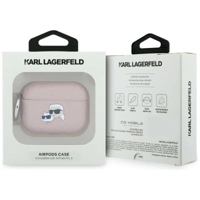 4. Etui Karl Lagerfeld Monogram Karl & Choupette Head na AirPods Pro 3 - różowe