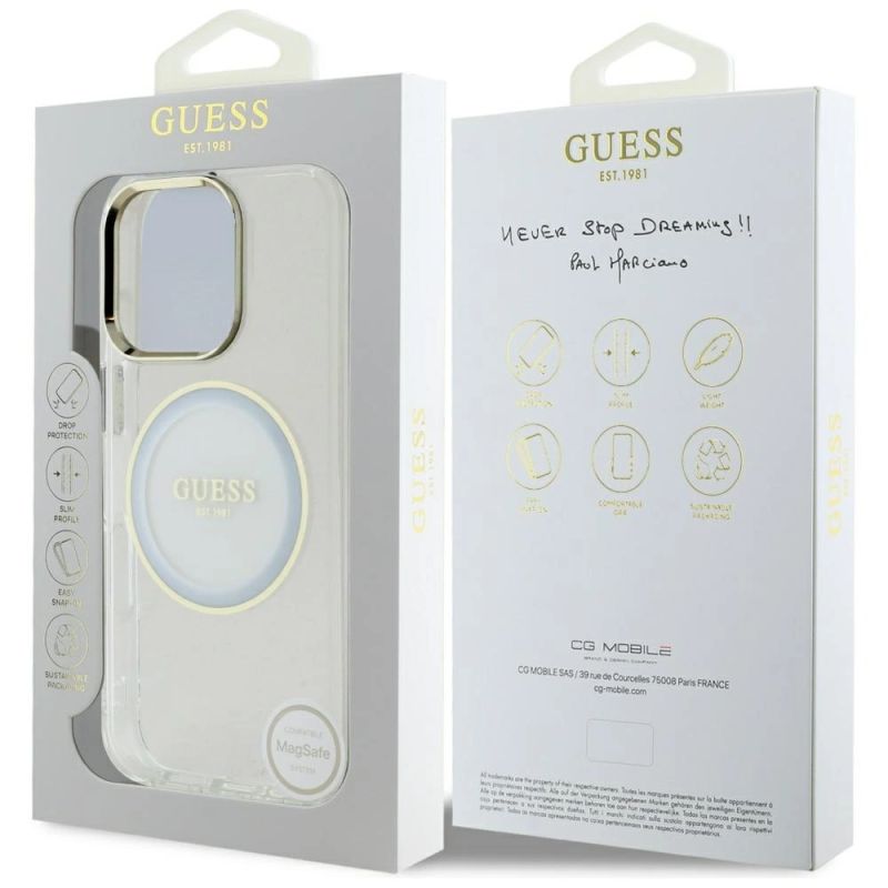 8. Etui Guess IML Metal Colored Circle Classic Logo MagSafe na iPhone 16 Pro Max - białe
