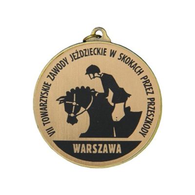 6. Medal stalowy złoty pierwsze miejsce z grawerowaniem na laminacie