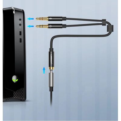 3. Ugreen kabel rozdzielacz AUX 3,5 mm mini jack (żeński) - 2x 3,5 mm mini jack (męski - mikrofon i słuchawki) czarny (AV140 20899)