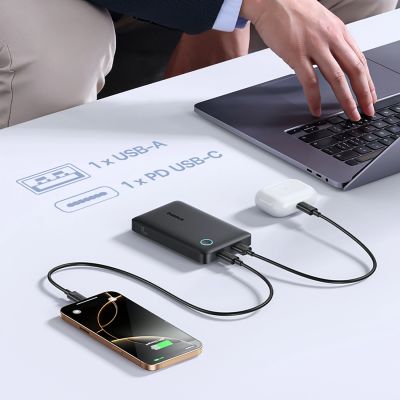 9. Powerbank Baseus EnerFill FP11 10000mAh 15W (z czarnym kablem Simple USB-C - USB-C 20V/3A 30cm) - czarny