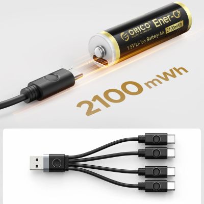 8. Bateria litowa Orico Ener-G EG5C 1,5 V 2100mWh akumulator AA USB-C z kablem ładującym 4 szt.