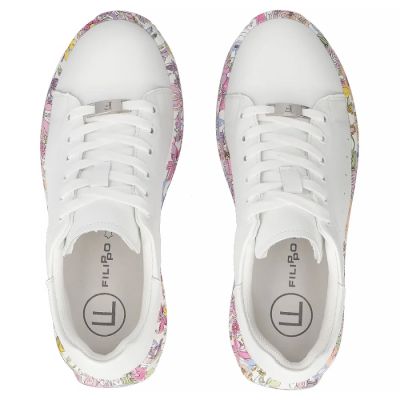 6. Skórzane półbuty sneakersy na platformie w kwiaty białe Filippo DP7507