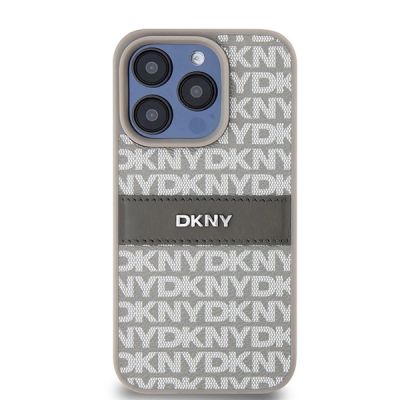 3. Etui DKNY Leather Mono Stripe & Metal Logo na iPhone 15 Pro Max - beżowe