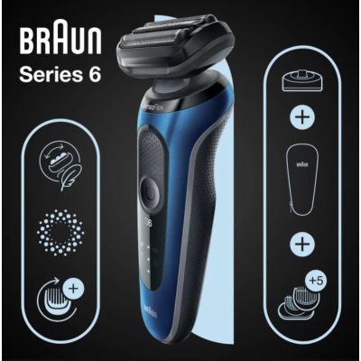 3. Braun Series 6 61-B4500cs - Golarka foliowa - Niebieski - Przyciski - LED - Ładowanie - Zasilanie - AC/Bateria