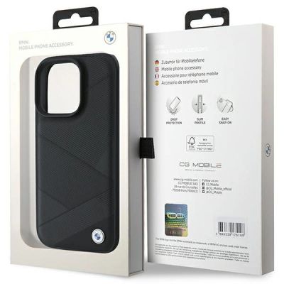 8. Etui BMW Signature Leather Crossing Lines Pattern na iPhone 16 Pro - czarne