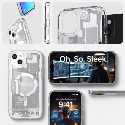 15. Etui Spigen Ultra Hybrid Mag z MagSafe na iPhone 15 Plus - białe (wzór Zero One)