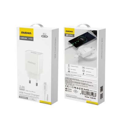3. Ładowarka sieciowa Dudao A4EU USB-A 2.1A - biała + kabel USB-A - micro USB