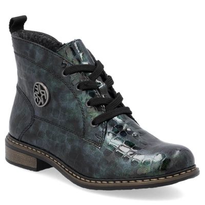 27. Botki damskie lakierowane kroko zielone Rieker 71205-90