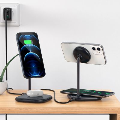 8. Acefast bezprzewodowa ładowarka Qi 15W do iPhone (z MagSafe) i Apple AirPods stojak podstawka uchwyt magnetyczny szary (E6 grey)