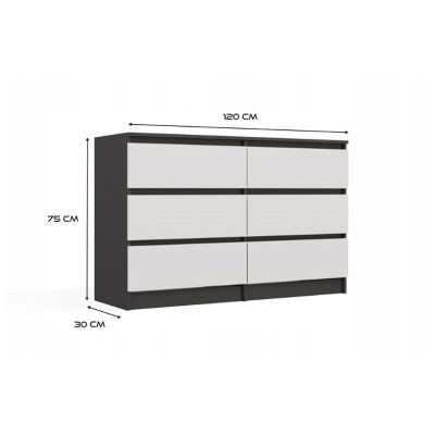 7. M6 MALWA KOMODA 120CM 6 SZUFLAD ANT/BIEL KOMPLET