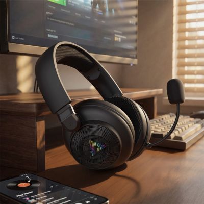 7. Słuchawki gamingowe Acefast H15 bezprzewodowe Bluetooth / 2.4 GHz / AUX z mikrofonem i podświetleniem RGB - czarne