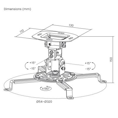 2. MACLEAN UCHWYT SUFITOWY DO PROJEKTORA, 54~320MM, DO 13,5 KG, ROTACJA 360 STOPNI MC-200 W