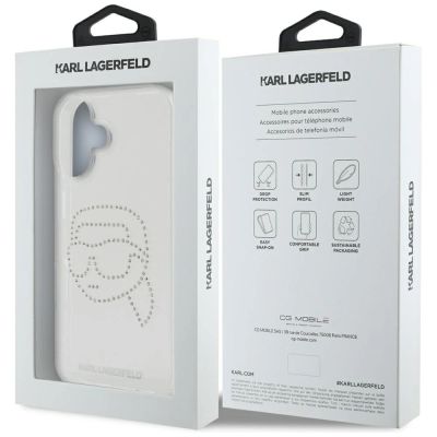 8. Etui Karl Lagerfeld IML Rhinestones Karl Head do iPhone 16 przezroczysty