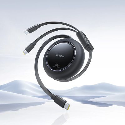 8. Kabel zwijany Baseus Free2Pull Mini 100W 3w1 USB-C - 2xUSB-C 1.2m - czarny