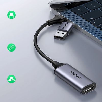 8. Karta przechwytująca Ugreen CM489 40189 HDMI (żeński) - USB-A / USB-C (męski) - szara