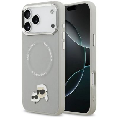 Etui Karl Lagerfeld Karl & Choupette Pins MagSafe do iPhone 17 Pro - szare