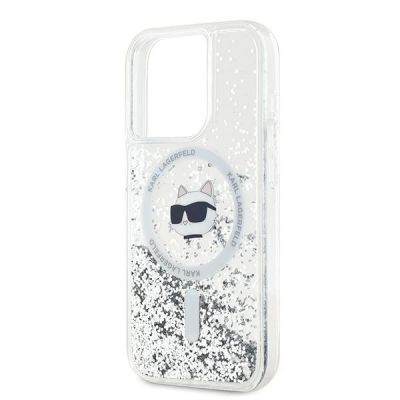 6. Etui Karl Lagerfeld Liquid Glitter Choupette Head MagSafe na iPhone 15 Pro Max - przezroczyste
