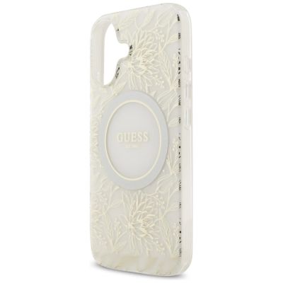 6. Etui Guess IML Flowers Electro Pearl Strap MagSafe na iPhone 17 - białe