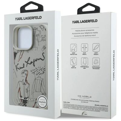 8. Etui Karl Lagerfeld Grained Pattern & Logo MagSafe na iPhone 16 Pro - szare